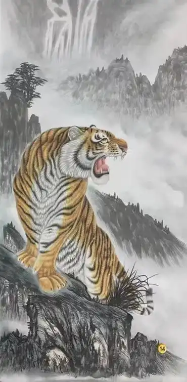 国画定制 #纯手绘 #玄关 #虎图 虎虎生威能镇住厅堂,祛 - 抖音