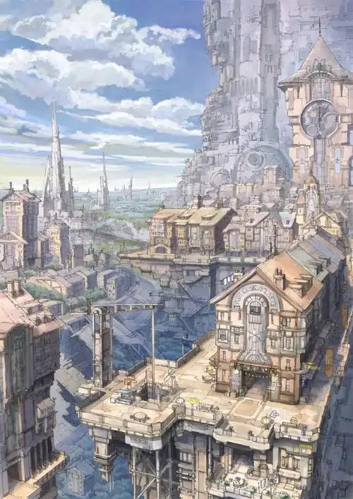 艺术,动漫,插画,建筑,风景日本画师k.kanehira建筑场景作品.