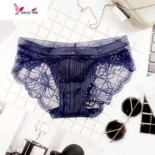性感内裤女透明蕾丝网纱低腰包臀女士三角裤薄款镂空fishbasket