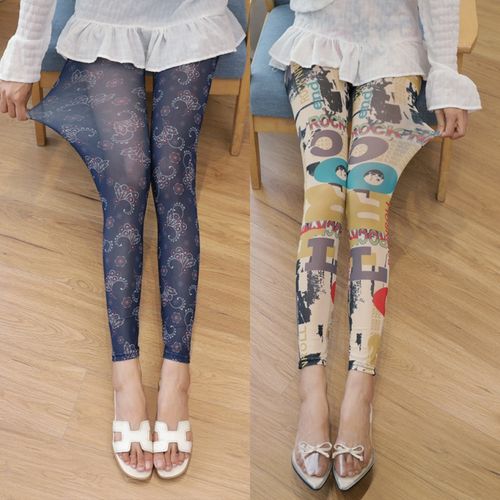 夏季性感超薄女打底裤冰丝网纱透肉女裤清凉防晒外穿裤子字母爱心