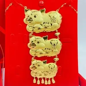 足金9999黄金结婚金猪套链猪牌项链三金送礼宝宝满月周岁生肖计价