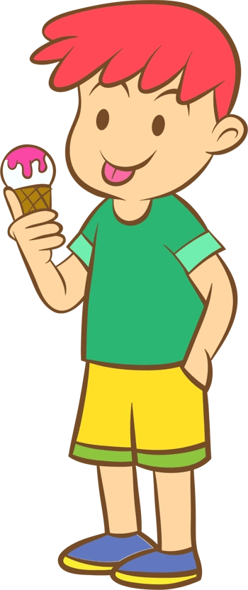 卡通吃冰淇淋的男孩