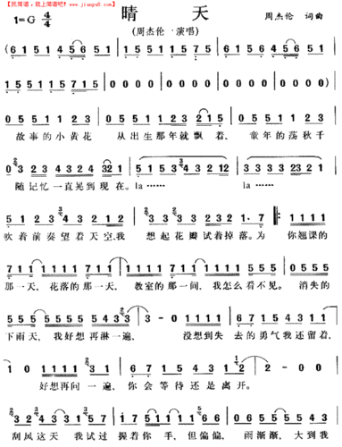 展开全部 周杰伦的晴天?