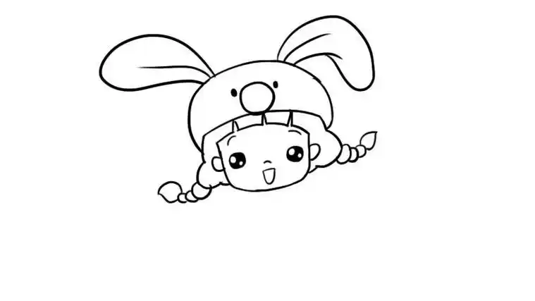 带兔子头套的小女孩简笔画