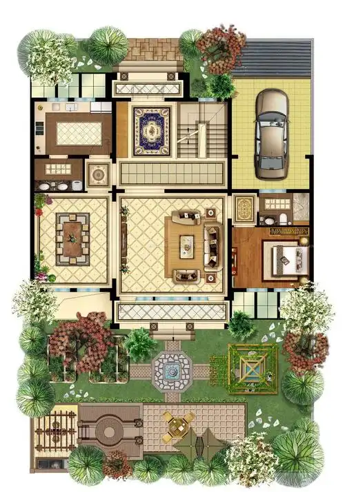 2020经典美式风格农村简单小别墅户型图_装信通网效果图