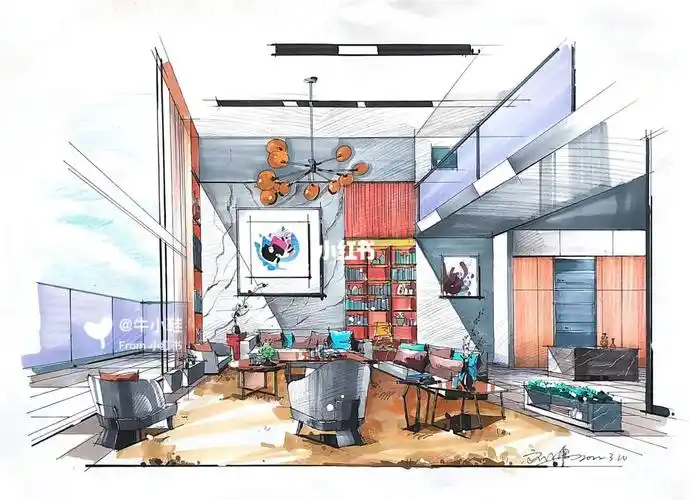 室内设计马克笔手绘效果图「客厅」