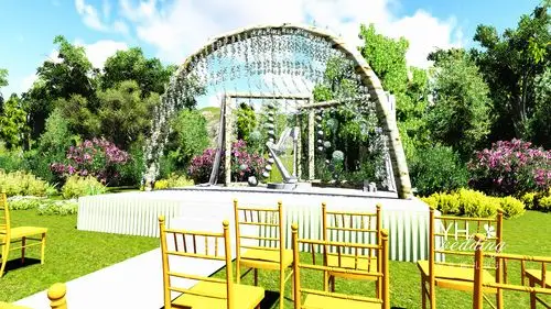 yhwedding婚礼设计:清新绿系户外婚礼舞台3d效果图 可爱大白又入镜了