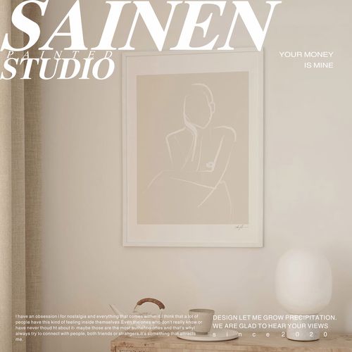 anna johansson丹麦抽象人物背景艺术线条画米白侘寂风小众复古画