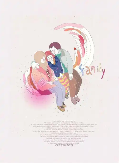 插画—坐在一起的一家三口psd素材