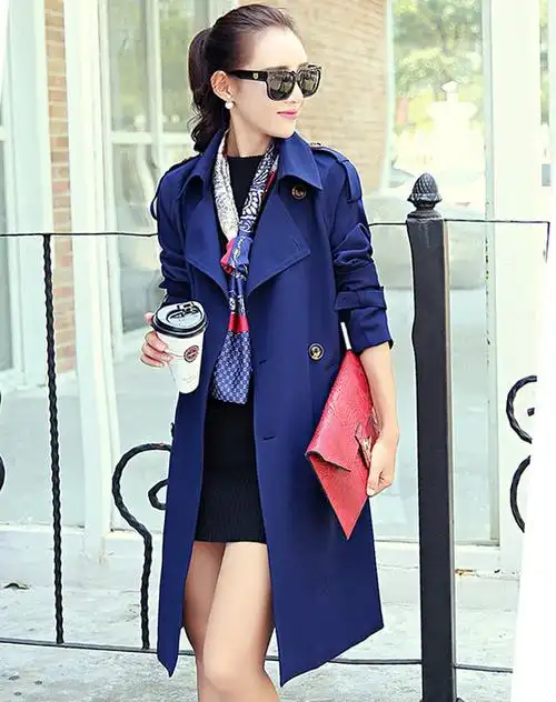 藏蓝色新款韩版时尚双排扣风衣