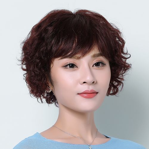 假发真发短发短卷发妈妈中老年整顶圆脸女式头套整顶假发