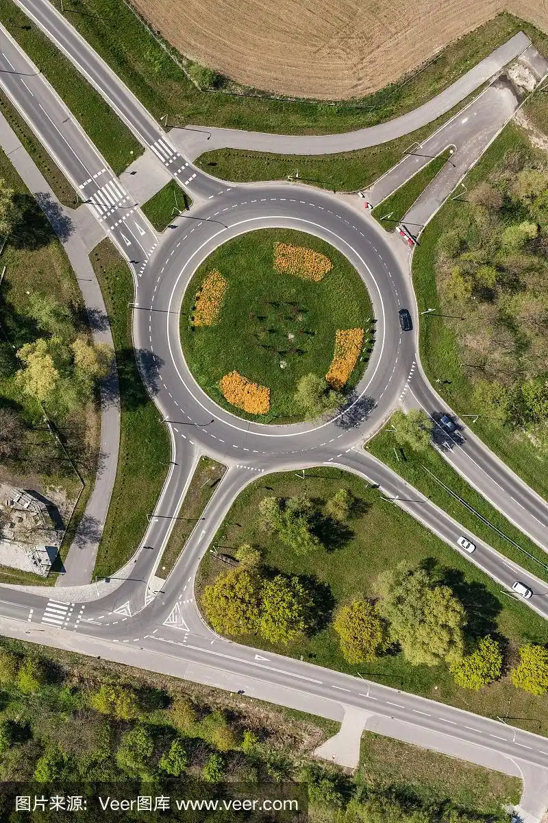 城市环形交叉口鸟瞰图