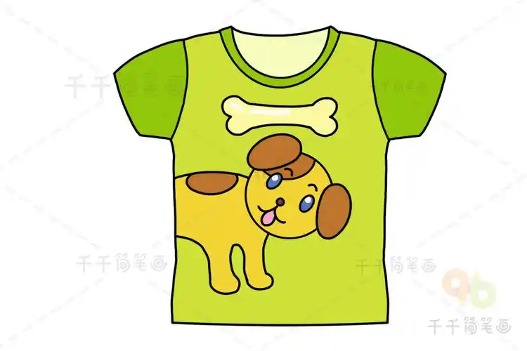 小狗图案短袖简笔画_衣服简笔画