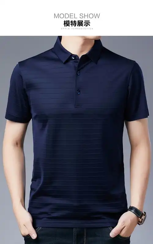 男装100%桑蚕丝真丝短袖t恤男翻领条纹中年polo衫【价格 图片 品牌