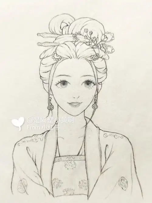 少女线稿  #线稿  #古风手绘  #古风线稿人像  #画画的日