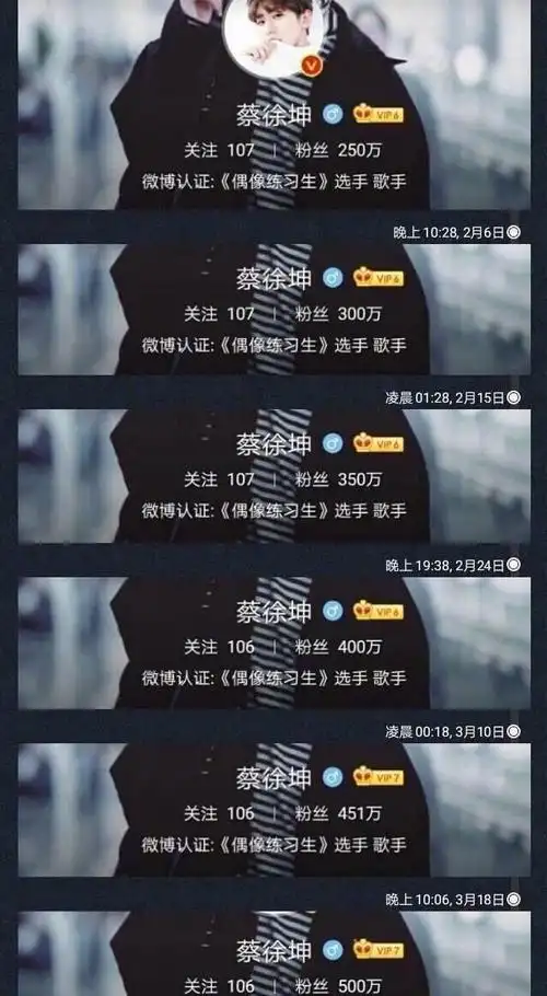 少年暴风成长蔡徐坤微博粉丝数突破2400万