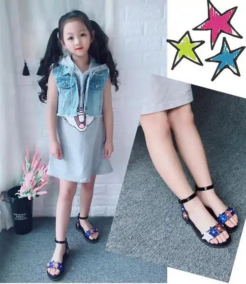 女童凉鞋2021夏季新款儿童韩版中大童凉鞋女小女孩公主平底凉鞋粉星37