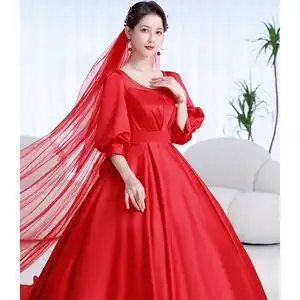 大码婚纱2022新款新娘主婚纱大红色孕妇胖mm200斤加肥加大出门纱
