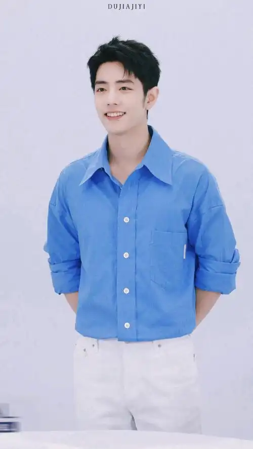 肖战蓝色衬衫直播造型##肖战蓝衬衫九宫格