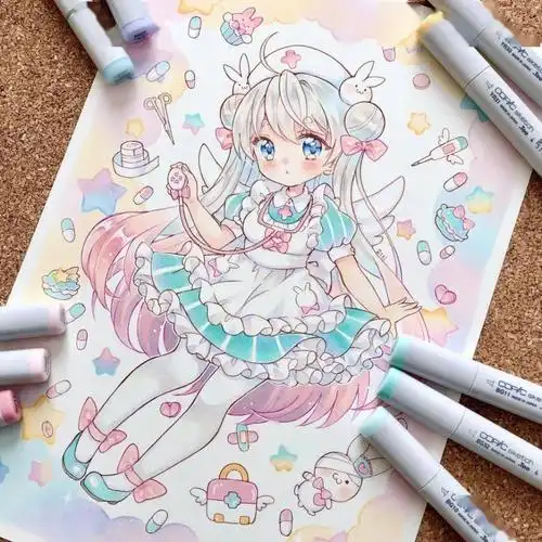 马克笔q版 | 小白也能临摹的简单动漫人物手绘素材