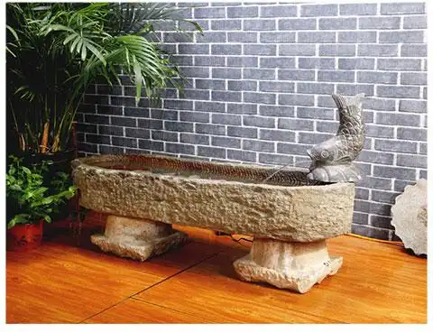 养鱼石头水槽缸 老旧石槽鱼缸阳台流水景观石头养鱼池水槽装饰室内