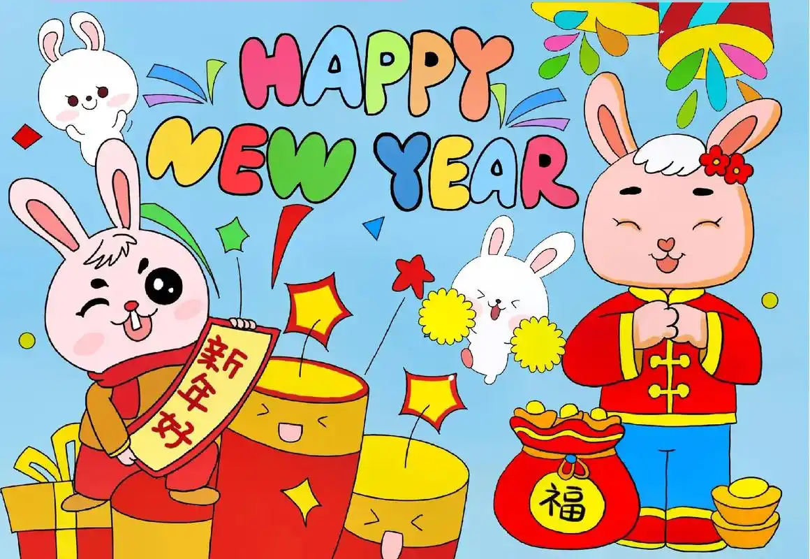 新年好绘画.新年好手抄报,简单又好看,内容都帮你们写好啦!线 - 抖音