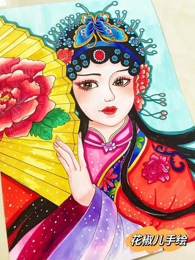 京剧花旦.中国风传统文化主题画,客订,有线稿.戏台红妆且离殇 - 抖音