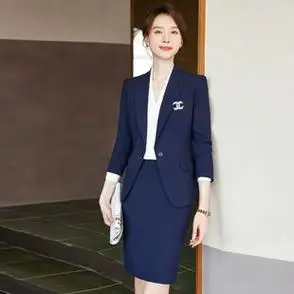 藏青色西装商务装工作服女春秋正装售楼部高管修身lishuka职业装