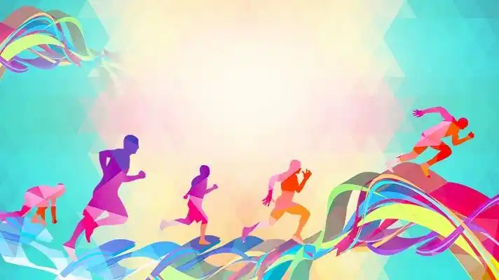跑步健身运动运动员粉色水彩彩色渐变背景马拉松宣传海报背景