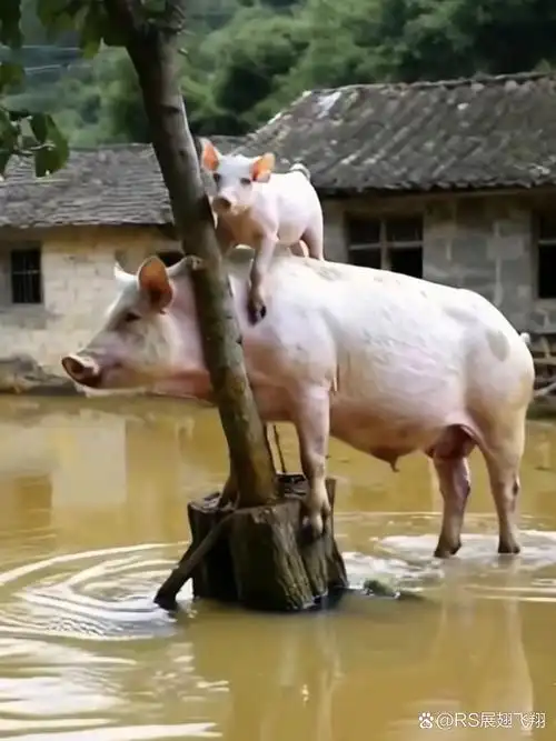 可这一幕太让人感动,大猪坚强,水中救生员,下水救小猪!