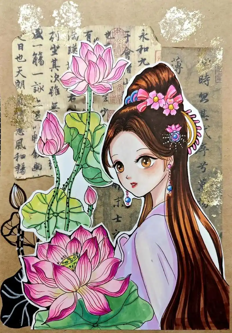 荷花古风漫画范画.#画画 #国风古韵 #手绘 #古风 #马克 - 抖音