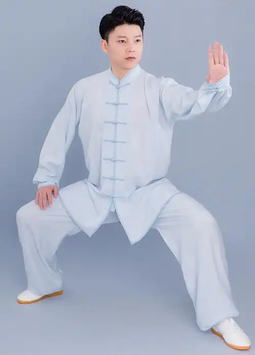 太极服女夏季棉麻练功服装男春秋中老年太极拳武术表演服清仓 白色 xs