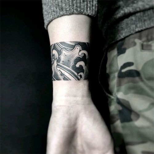 新款果汁浪花暗黑系海浪手环纹身贴持久防水男女逼真纹身贴