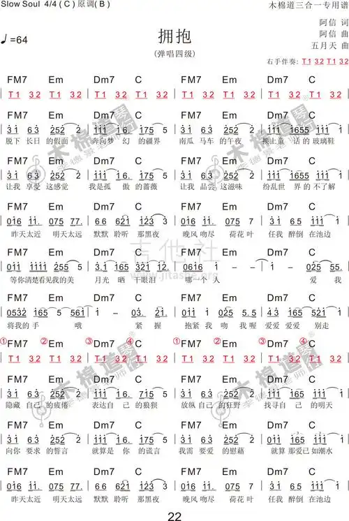 四合一吉他谱,木棉道吉他谱,弹唱)_五月天(mayday)_拥抱1