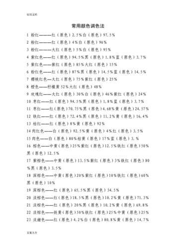 常用颜色调色法颜色调配表doc