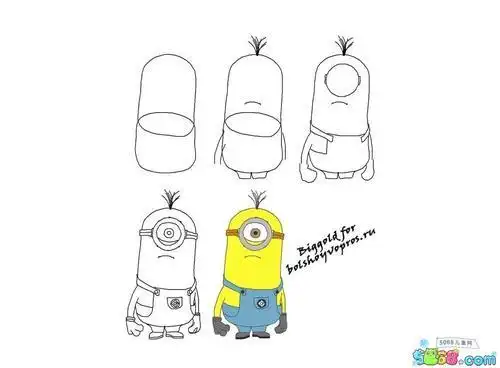 卡通简笔画小黄人带色