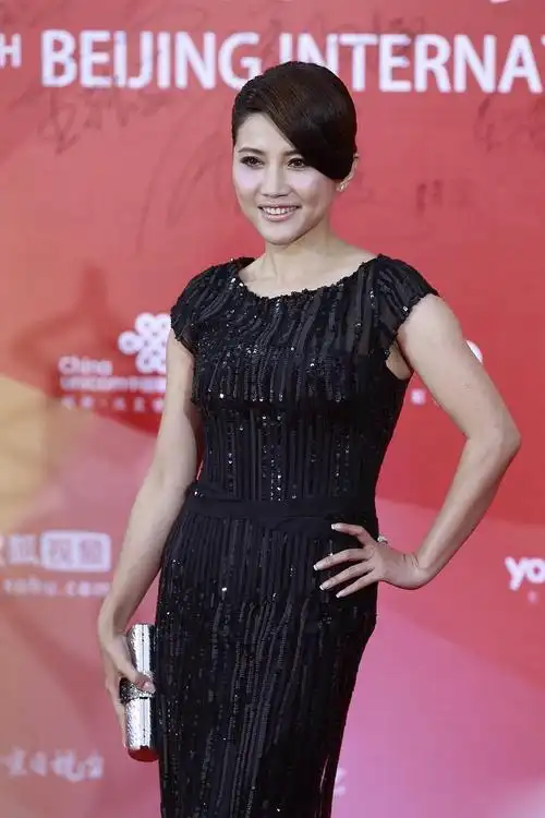 颜丙燕笑起来真甜穿黑色礼服裙美得高贵配银色手包更精致