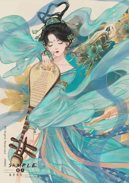 精美的古风乐伎人物插画
