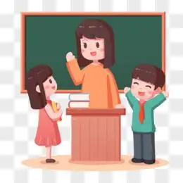 卡通手绘学生问老师好元素