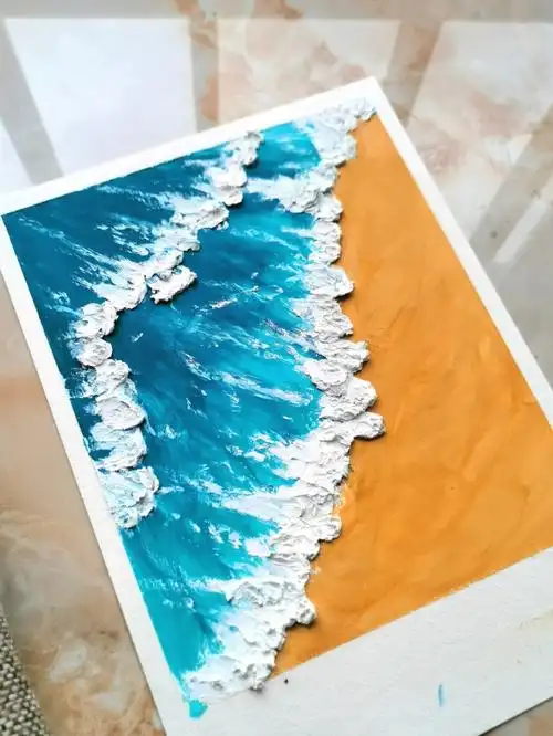 油画棒画一个夏天夏日海浪肌理感强