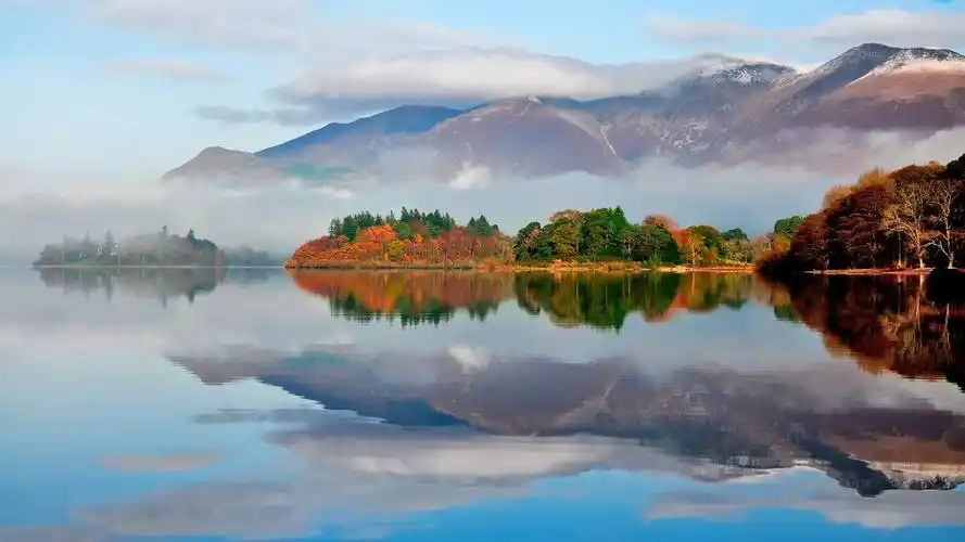 秋季,森林,山水,云,天空,湖泊,美丽意境风景壁纸