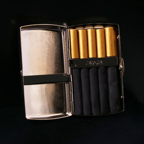 烟盒日本进口pearl坪田手卷短款银色雕花10支烟盒