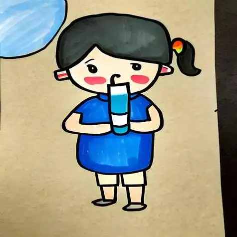 小孩子喝水简笔画