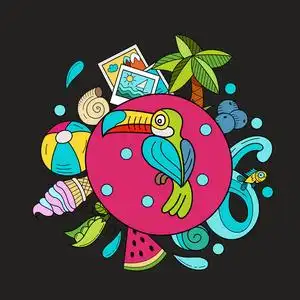 卡通手绘涂鸦暑假海报设计模板. 非常详细,有很多个别的元素.