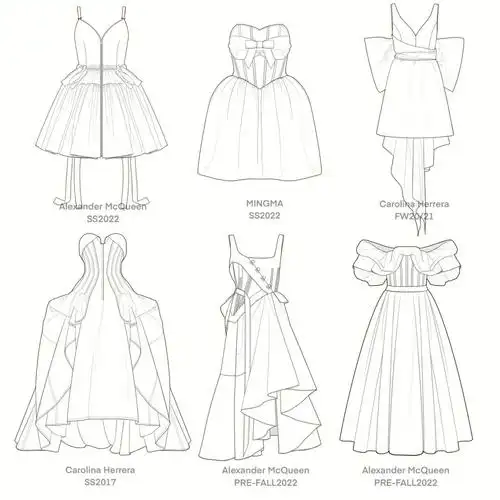 一周手绘礼服裙款式图合辑