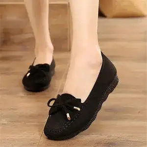 老北京布鞋夏秋女鞋单鞋平底平跟浅口蝴蝶结女士豆豆鞋黑色工作鞋