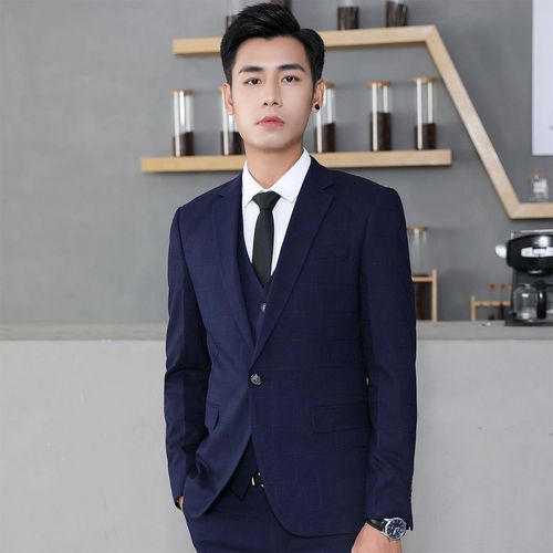 秋季小西装男套装三件套休闲西服外套男装2020新款新郎结婚礼服