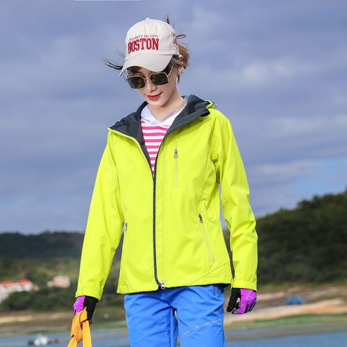 户外单层冲锋衣女上衣连帽风衣修身显瘦防风冲锋衣