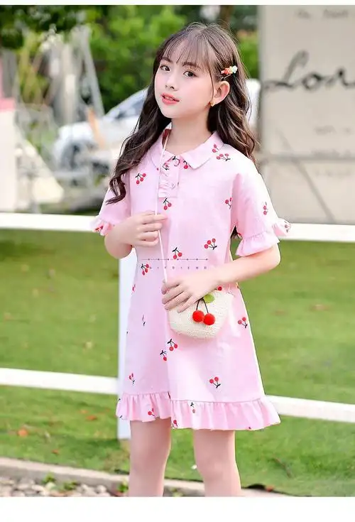 小学生夏天短袖连衣裙1015岁童装夏季新款女童洋气短袖连衣裙中大童