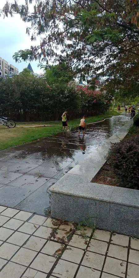 踩水嬉戏的孩子